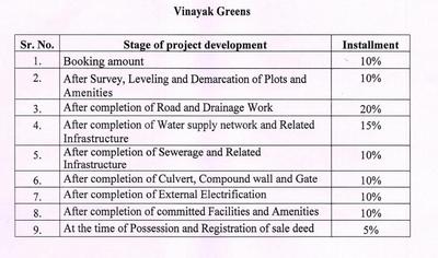 Vinayak Greens Payment Plan and Price list 1