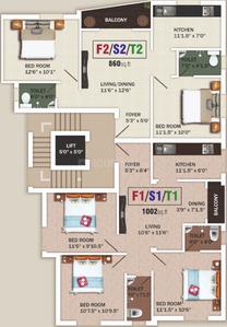 Project Image of 860.0 - 1002.0 Sq.ft 2 BHK Apartment for buy in KVR Sri Dwarka