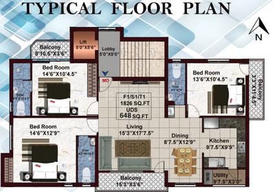 Project Image of 0.0 - 1826.0 Sq.ft 3 BHK Apartment for buy in HP Gurukirupa Flats