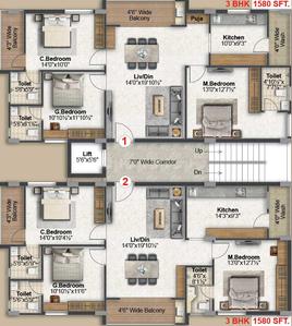 Project Image of 1580.0 - 1605.0 Sq.ft 3 BHK Apartment for buy in Saanvi Auroville Homes