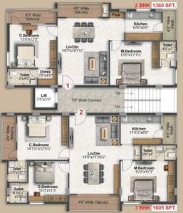 Project Image of 1580.0 - 1605.0 Sq.ft 3 BHK Apartment for buy in Saanvi Auroville Homes