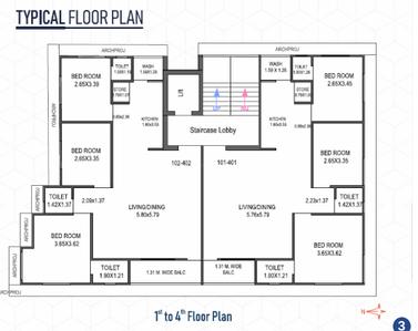 Project Image of 883.29 - 893.4 Sq.ft 3 BHK Apartment for buy in Akshar Seven Sky