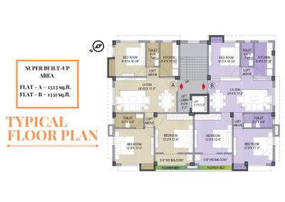 Project Image of 1323.0 - 1331.0 Sq.ft 3 BHK Apartment for buy in Sun Lake Residency