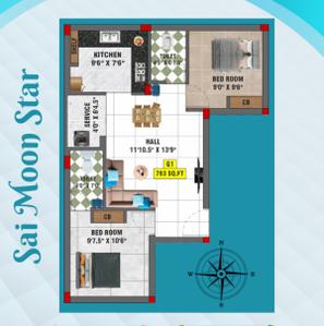 Project Image of 783.0 - 833.0 Sq.ft 2 BHK Apartment for buy in Bharathi Sai Moon Star