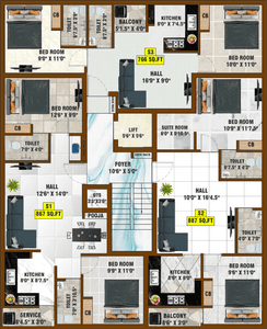 Bharathi Sai Sparkle Apartment Sai Sparkle Apartment Cluster Plan for 2nd Floor 1