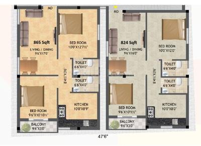Project Image of 778.0 - 865.0 Sq.ft 2 BHK Apartment for buy in Keerthi Sai Sree Flats