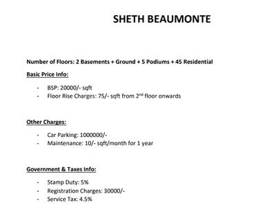 Project Image of 799.22 - 1412.33 Sq.ft 2 BHK Apartment for buy in Sheth Beaumonte Tower C Sale Bndg No 10 Wing C