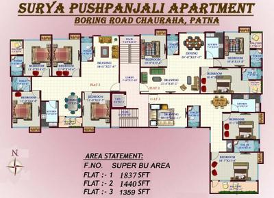 Project Image of 1600 Sq.ft 3 BHK Apartment / Flat for sale in Boring Road for Rs. 12500000