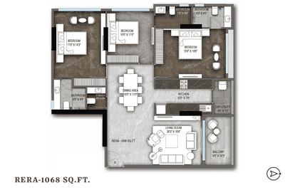 Floor Plan Image of 1132 Sq.ft 3 BHK Apartment / Flat for sale in Roswalt Ryla, Bandra West Mumbai for Rs. 69400000