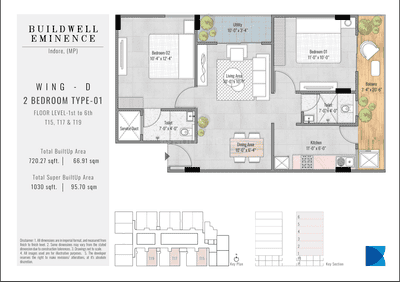 Image of 1030 Sq.ft 2 BHK Apartment / Flat for sale in Buildwell Eminence, Jakhya, Indore for Rs. 5665000
