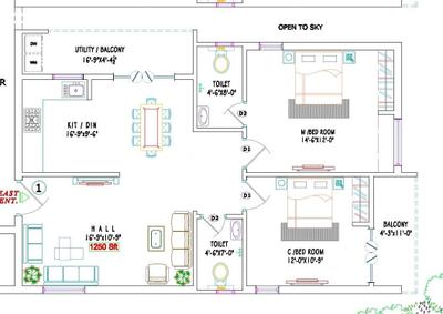 Image of 1250 Sq.ft 2 BHK Apartment / Flat for sale in Manikonda, Hyderabad for Rs. 8125000