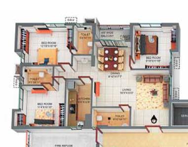 Image of 1260 Sq.ft 3 BHK Apartment / Flat for sale in New Alipore, Kolkata for Rs. 20000000