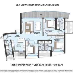 Floor Plan Image of 1927 Sq.ft 3 BHK Apartment / Flat for sale in Raheja Exotica Verona, Madh Mumbai for Rs. 36500000