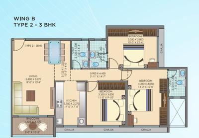 Image of 1300 Sq.ft 3 BHK Apartment / Flat for sale in Neelsidhi Centrio, Panvel, Navi Mumbai for Rs. 13900000