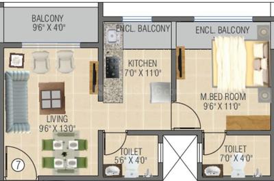 Image of 595 Sq.ft 1 BHK Apartment / Flat for sale in Ekveera SB Tower, Dombivli East, Thane for Rs. 4223500