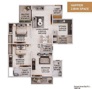 Image of 1301 Sq.ft 3 BHK Apartment / Flat for sale in Palm Springs Ph II D Wing, Wakad, Pune for Rs. 11000000