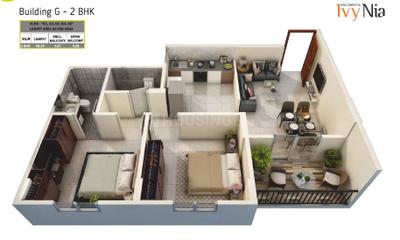 Floor Plan Image of 800 Sq.ft 2 BHK Apartment / Flat for sale in Kolte Patil Ivy Estate Nia, Wagholi Pune for Rs. 5300000