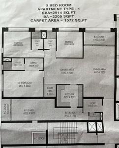 Floor Plan Image of 2209 Sq.ft 3.5 BHK Apartment / Flat for sale in Urbana New Towers, East Kolkata Township Kolkata for Rs. 48000000