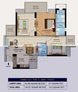 Image of 1147 Sq.ft 3 BHK Apartment / Flat for sale in RG Pleiaddes, Noida Extension, Greater Noida for Rs. 12000000