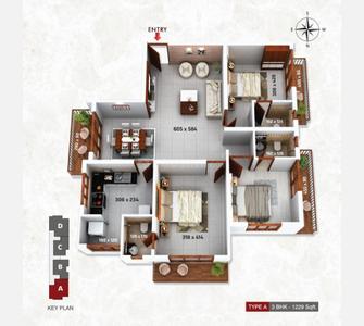Image of 1300 Sq.ft 3 BHK Apartment / Flat for sale in Govind Suite, Ayyanthole, Thrissur for Rs. 4800000