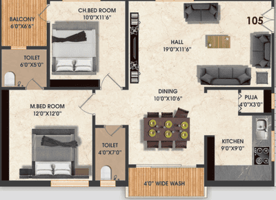 Image of 1215 Sq.ft 2 BHK Apartment / Flat for sale in Ameenpur, Sangareddy for Rs. 5953500