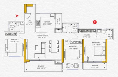 Image of 1794 Sq.ft 3 BHK Apartment / Flat for sale in Codename The Crown, Chinchwad, Pune for Rs. 17500000