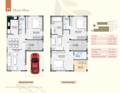 Floor Plan Image of 1864 Sq.ft 3.5 BHK Duplex for sale in Uttara Bhubaneswar for Rs. 13000000