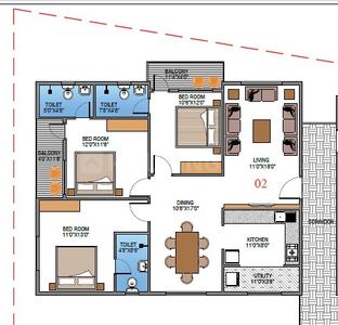 Image of 1170 Sq.ft 2 BHK Apartment / Flat for sale in Banaswadi, Bengaluru for Rs. 11500000
