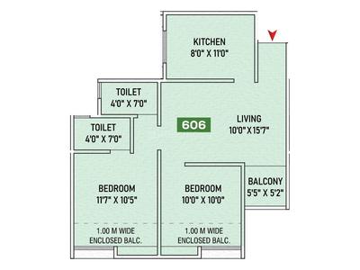 Image of 1090 Sq.ft 2 BHK Apartment / Flat for sale in Anshul Unity Towers, Handewadi, Pune for Rs. 5000000