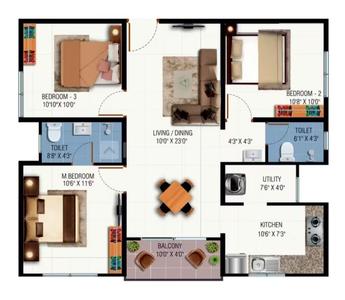 Image of 1304 Sq.ft 3 BHK Apartment / Flat for sale in Urbanrise Maheshwari The Lakes Edge, Madhavaram, Chennai for Rs. 14100000