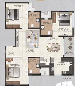 Image of 1714 Sq.ft 3 BHK Apartment / Flat for sale in Thoraipakkam, Chennai for Rs. 22600000