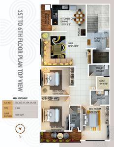Floor Plan Image of 1600 Sq.ft 3 BHK Apartment / Flat for sale in Dighori Nagpur for Rs. 5999000