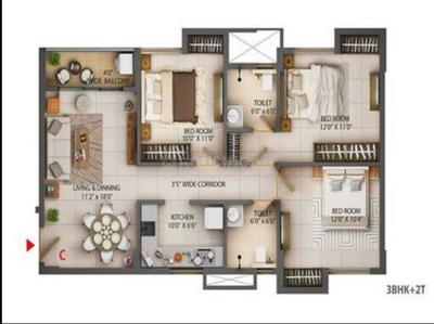 Image of 1326 Sq.ft 3 BHK Apartment / Flat for sale in Periwal Essense, Shibpur, Howrah for Rs. 11000000