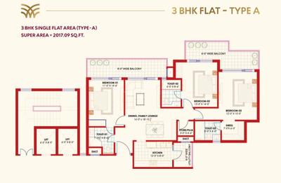 Image of 2205 Sq.ft 3 BHK Apartment / Flat for sale in PR7 Airport Road, Zirakpur for Rs. 16000000