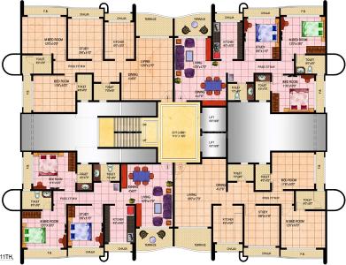 Floor Plan Image of 1425 Sq.ft 3 BHK Apartment / Flat for sale in Kalyan West Kalyan for Rs. 10900000