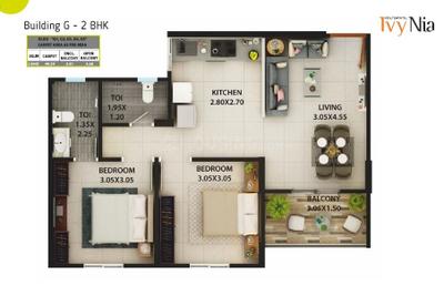 Floor Plan Image of 800 Sq.ft 2 BHK Apartment / Flat for sale in Kolte Patil Ivy Estate Nia, Wagholi Pune for Rs. 5300000