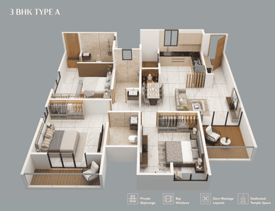 Floor Plan Image of 1207 Sq.ft 3 BHK Apartment / Flat for sale in Rachana Privana, Moshi Pune for Rs. 10800000