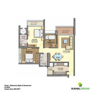 Image of 1113 Sq.ft 2.5 BHK Apartment / Flat for sale in Runwal Greens, Bhandup West, Mumbai for Rs. 27500000