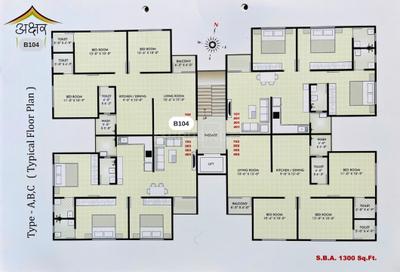 Floor Plan Image of 1300 Sq.ft 3 BHK Apartment / Flat for sale in Akshar Upvan, Bhayli Vadodara for Rs. 3950000