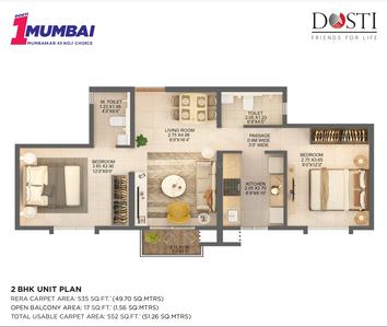 Image of 505 Sq.ft 1 BHK Apartment / Flat for sale in Dosti Greater Thane Phase 1 Dosti Paradise, Bhiwandi, Thane for Rs. 3450000