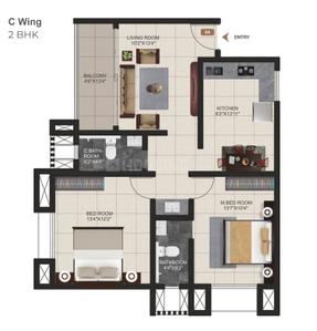 Image of 1024 Sq.ft 2 BHK Apartment / Flat for sale in Yash Kshitij Residency, Kothrud, Pune for Rs. 13500000