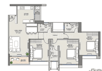 Image of 1007 Sq.ft 2 BHK Apartment / Flat for sale in Supreme Rivana Ph I, Punawale, Pune for Rs. 8400000