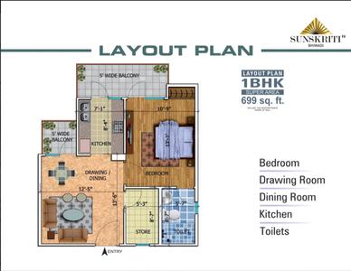 Image of 699 Sq.ft 1 BHK Apartment / Flat for sale in Sunskriti II, Jhundpuri, Bhiwadi for Rs. 2900000