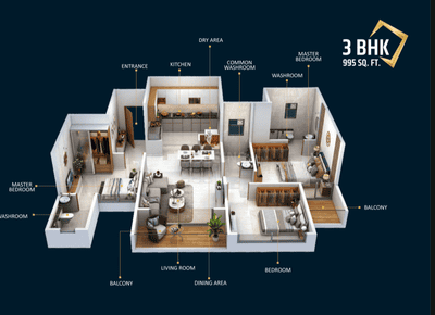 Image of 1367 Sq.ft 3 BHK Apartment / Flat for sale in Meriton Heights, Mamurdi, Pune for Rs. 7800000
