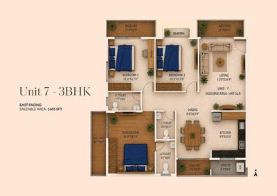 Image of 1685 Sq.ft 3 BHK Apartment / Flat for sale in Horamavu, Bengaluru for Rs. 14322500