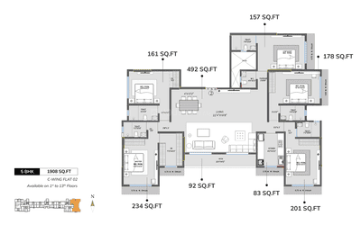 Floor Plan Image of 2100 Sq.ft 5 BHK Apartment / Flat for sale in Modirealty Rudraksh, Malad West Mumbai for Rs. 73599420