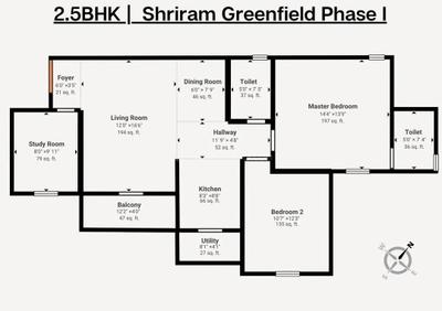 Image of 1226 Sq.ft 2.5 BHK Apartment / Flat for sale in Shriram Green Field Phase 1, Budigere Cross, Bengaluru for Rs. 11600000