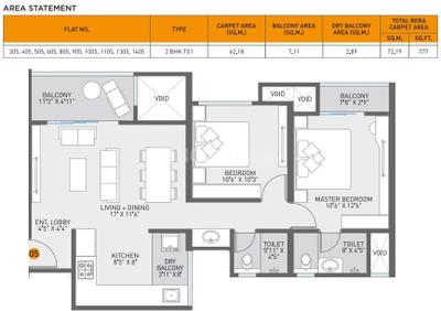 Image of 1136 Sq.ft 2 BHK Apartment / Flat for sale in Nirman Serenopolis, Tathawade, Pune for Rs. 9000000