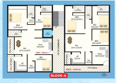 Image of 1540 Sq.ft 3 BHK Apartment / Flat for sale in HMT Officers Colony, Secunderabad for Rs. 6900000