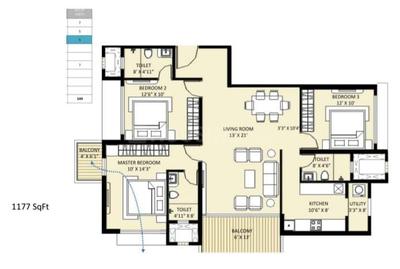 Image of 1096 Sq.ft 2 BHK Apartment / Flat for sale in Wakad, Pune for Rs. 9900000